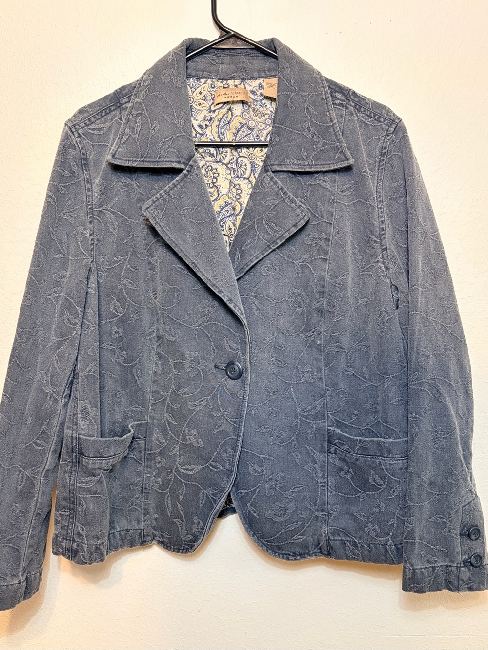 Live a Little 2X Y2K Embroidered Denim Blazer Jacket Boho Floral Retro
